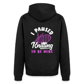 I paused knitting to be here - Unisex Premium Organic Zip Hoodie - black - Back - Nico (187cm)