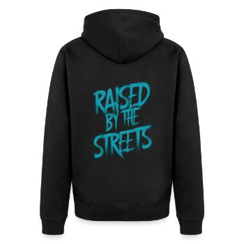 Von der Straße erhoben - Unisex Premium Bio Zip Hoodie - Schwarz - Hinten - Nico (187cm)