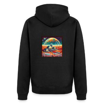 Wohnen in der Zukunft - Unisex Premium Bio Zip Hoodie - Schwarz - Hinten - Nico (187cm)