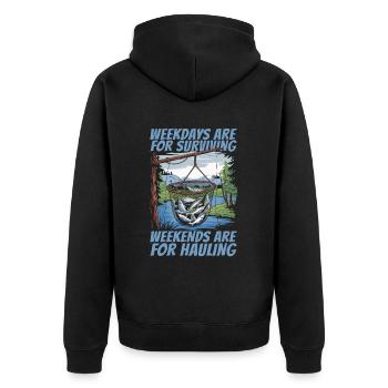 Netzfischen Angeln - Unisex Premium Bio Zip Hoodie - Schwarz - Hinten - Nico (187cm)
