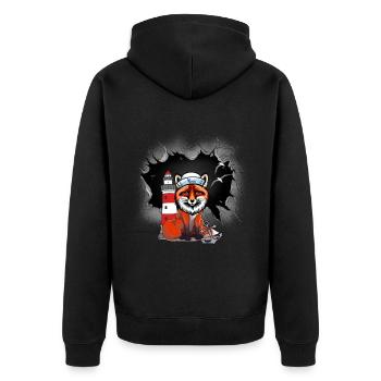 Seemann Fuchs maritim Leuchtturm Anker Moin - Unisex Premium Bio Zip Hoodie - Schwarz - Hinten - Nico (187cm)
