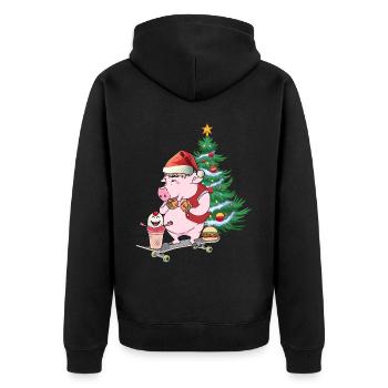 Schwein Bescherung Nikolaus Weihnachten Skater - Unisex Premium Bio Zip Hoodie - Schwarz - Hinten - Nico (187cm)