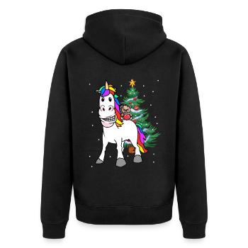 Weihnachten Kind Kinder Bescherung Einhorn Teddy - Unisex Premium Bio Zip Hoodie - Schwarz - Hinten - Nico (187cm)