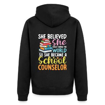 She Became A School Counselor für eine - Unisex Premium Bio Zip Hoodie - Schwarz - Hinten - Nico (187cm)