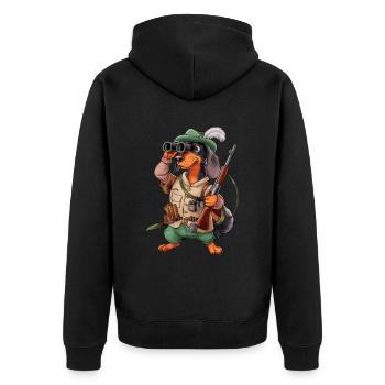Witzger Jagdhund für einen Jäger mit Hund - Unisex Premium Bio Zip Hoodie - Schwarz - Hinten - Nico (187cm)