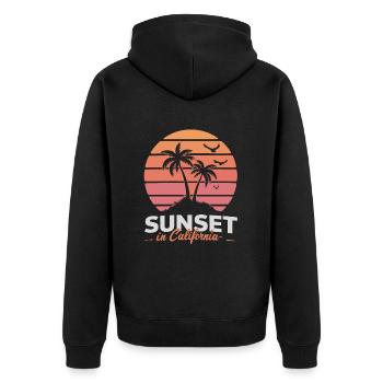 Sunset In California für Strand-Fan - Unisex Premium Bio Zip Hoodie - Schwarz - Hinten - Nico (187cm)