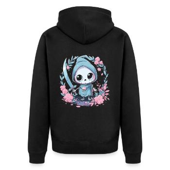 Kawaii Reaper Pastel Goth Cute Anime - Unisex Premium Bio Zip Hoodie - Schwarz - Hinten - Nico (187cm)