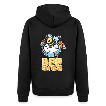 Clock Bee on Time Funny Graphic - Unisex Premium Organic Zip Hoodie - black - Back - Nico (187cm)