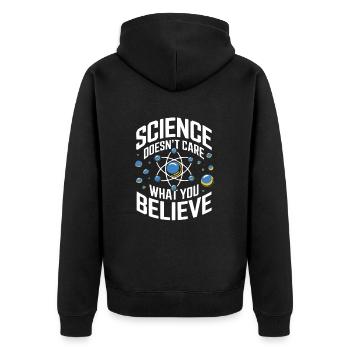 Forschung will Fakten und keinen Glauben - Unisex Premium Bio Zip Hoodie - Schwarz - Hinten - Nico (187cm)