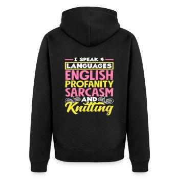 I speak 4 languages and knitting - Unisex Premium Organic Zip Hoodie - black - Back - Nico (187cm)