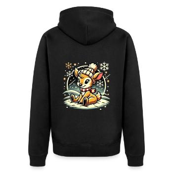 Winterliches Rentier Weihnachten Motiv - Unisex Premium Bio Zip Hoodie - Schwarz - Hinten - Nico (187cm)