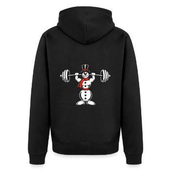 Kraftvoller Schneemann Weihnachten Fitness - Unisex Premium Bio Zip Hoodie - Schwarz - Hinten - Nico (187cm)