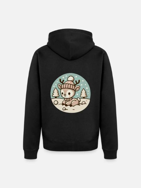 Christmas Reindeer Illustration Winter - Unisex Premium Organic Zip Hoodie - black