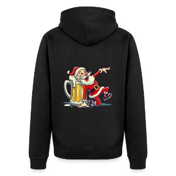 Fröhlicher Weihnachtsmann Mit Bierkrug - Unisex Premium Bio Zip Hoodie - Schwarz - Hinten - Nico (187cm)