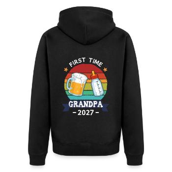 First Time Grandpa 2027 - Unisex Premium Bio Zip Hoodie - Schwarz - Hinten - Nico (187cm)