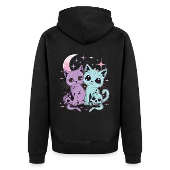 Kawaii Cat Pastel Goth Teuflisch - Unisex Premium Bio Zip Hoodie - Schwarz - Hinten - Nico (187cm)