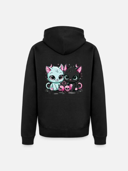 Kawaii Cat Pastel Goth Devilish - Unisex Premium Organic Zip Hoodie - black