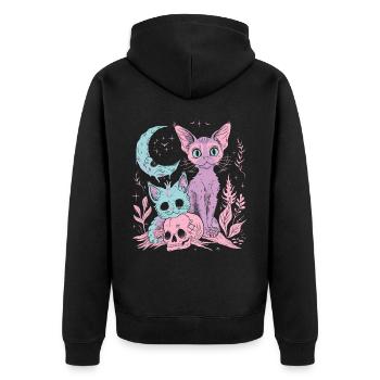 Kawaii Cat Pastel Goth Teuflisch - Unisex Premium Bio Zip Hoodie - Schwarz - Hinten - Nico (187cm)
