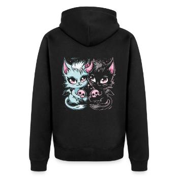 Kawaii Cat Pastel Goth Teuflisch - Unisex Premium Bio Zip Hoodie - Schwarz - Hinten - Nico (187cm)