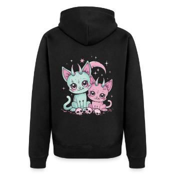 Kawaii Cat Pastel Goth Teuflisch - Unisex Premium Bio Zip Hoodie - Schwarz - Hinten - Nico (187cm)