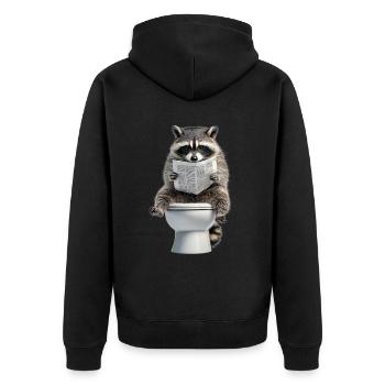 Drôle de raton laveur sur les toilettes avec journal zoo animal de compagnie - Veste à capuche bio Premium Unisexe - noir - Dos - Nico (187cm)