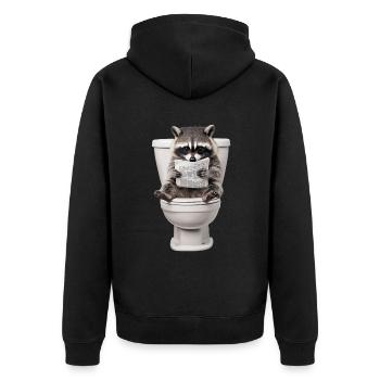 Drôle de raton laveur sur les toilettes avec journal zoo animal de compagnie - Veste à capuche bio Premium Unisexe - noir - Dos - Nico (187cm)