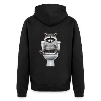 Drôle de raton laveur sur les toilettes avec journal zoo animal de compagnie - Veste à capuche bio Premium Unisexe - noir - Dos - Nico (187cm)