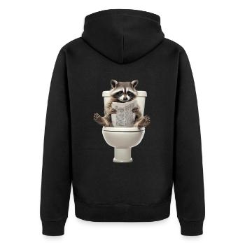 Drôle de raton laveur sur les toilettes avec journal zoo animal de compagnie - Veste à capuche bio Premium Unisexe - noir - Dos - Nico (187cm)