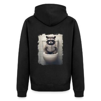 Drôle de raton laveur sur les toilettes avec journal zoo animal de compagnie - Veste à capuche bio Premium Unisexe - noir - Dos - Nico (187cm)