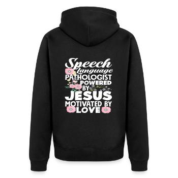 Speech therapist driven by Jesus - Unisex Premium Organic Zip Hoodie - black - Back - Nico (187cm)