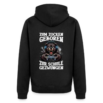 Nés pour jouer, forcés d’aller à l’école, ours - Veste à capuche bio Premium Unisexe - noir - Dos - Nico (187cm)