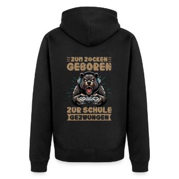 Nés pour jouer, forcés d’aller à l’école, ours - Veste à capuche bio Premium Unisexe - noir - Dos - Nico (187cm)