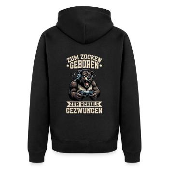 Nés pour jouer, forcés d’aller à l’école, ours - Veste à capuche bio Premium Unisexe - noir - Dos - Nico (187cm)