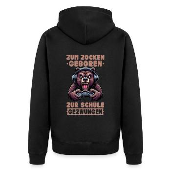 Nés pour jouer, forcés d’aller à l’école, ours - Veste à capuche bio Premium Unisexe - noir - Dos - Nico (187cm)