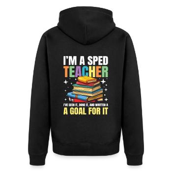 I'm a SPED teacher - Unisex Premium Bio Zip Hoodie - Schwarz - Hinten - Nico (187cm)