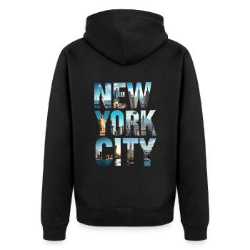 New York City Skyline - Unisex Premium Bio Zip Hoodie - Schwarz - Hinten - Nico (187cm)