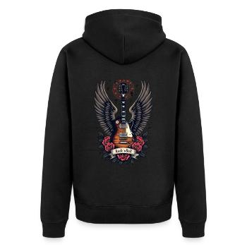 Rock and Roll Geflügelte Gitarre Kunst - Unisex Premium Bio Zip Hoodie - Schwarz - Hinten - Nico (187cm)