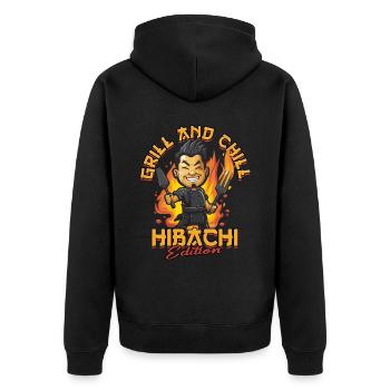 Hibachi Teppanyaki Grill And Chill Hibachi Edition - Unisex Premium Bio Zip Hoodie - Schwarz - Hinten - Nico (187cm)