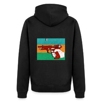 Waffe - Pistole - Revolver - Unisex Premium Bio Zip Hoodie - Schwarz - Hinten - Nico (187cm)