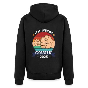 Ich werde Cousin 2025 Schwangerschaft Werdender - Unisex Premium Bio Zip Hoodie - Schwarz - Hinten - Nico (187cm)
