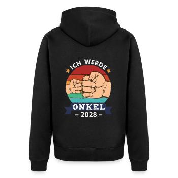 Ich werde Onkel 2028 - Unisex Premium Bio Zip Hoodie - Schwarz - Hinten - Nico (187cm)