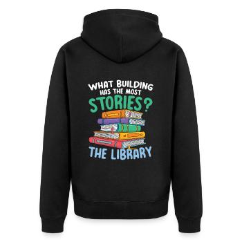 What Building Has The Most Stories The Library - Unisex Premium Bio Zip Hoodie - Schwarz - Hinten - Nico (187cm)