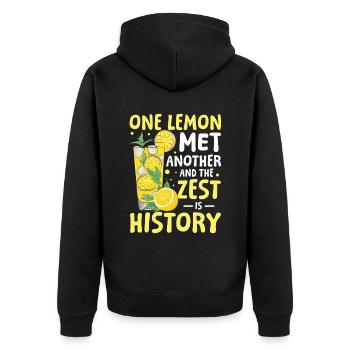 One lemon met another and the zest is history - Unisex Premium Bio Zip Hoodie - Schwarz - Hinten - Nico (187cm)