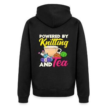 Gestricktes Leben Mit Tee Und Wolle - Unisex Premium Bio Zip Hoodie - Schwarz - Hinten - Nico (187cm)