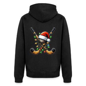 Feldhockeyspieler Team Weihnachtsmütze Xmas - Unisex Premium Bio Zip Hoodie - Schwarz - Hinten - Nico (187cm)