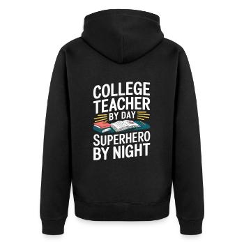 Professor - Unisex Premium Organic Zip Hoodie - black - Back - Nico (187cm)