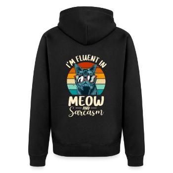 Funny cat saying - Unisex Premium Organic Zip Hoodie - black - Back - Nico (187cm)