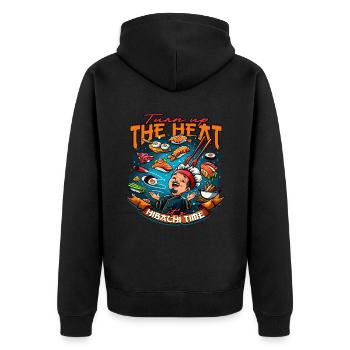 Hibachi Teppanyaki Turn Up The Heat - Unisex Premium Bio Zip Hoodie - Schwarz - Hinten - Nico (187cm)