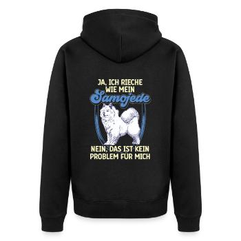 Samojede Samojedenspitz Rieche nach Samojede - Unisex Premium Bio Zip Hoodie - Schwarz - Hinten - Nico (187cm)