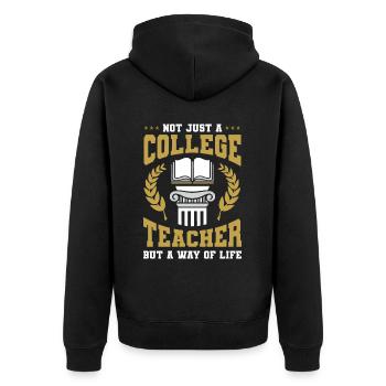 Professor - Unisex Premium Organic Zip Hoodie - black - Back - Nico (187cm)